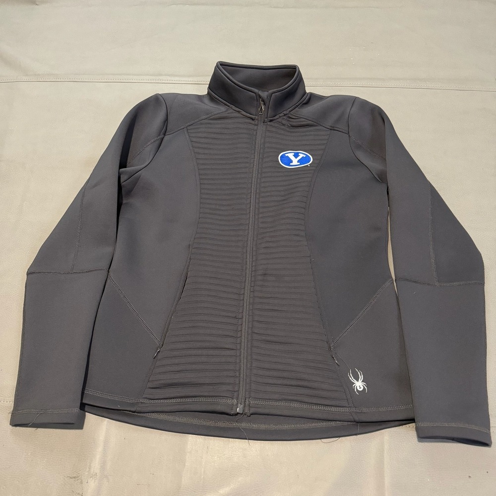 Spyder BYU Cougars Women Zip Fleece Jacket Gray Textured Sweater Jacket-L-5894